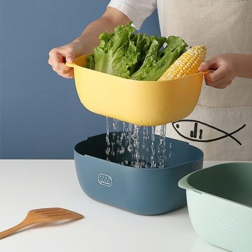 Kitchen PP Double Drain Basket Bowl Washing Storage Basket Strainers Bowls Drainer Vegetable Cleaning Colander Tool