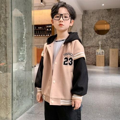 Boys spring and autumn hooded jacket new medium and large childrens casual baseball uniform childrens wear 6-12 years old