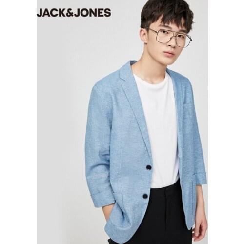 JackJones Mens Notched Collar Slim Fit 3/4 Sleeves Pure Color Suit Jacket | 22028P502