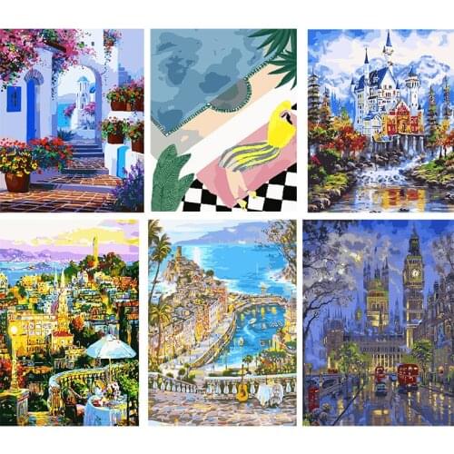 Painting By Numbers Castle house DIY Living Room Coloring By Numbers Decor Art Home Decoration Art picture