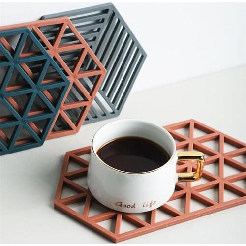 Nordic Simple Tableware Pad Coaster Anti Scalding Pad Kitchen Tool Silicone Material Hexagon Thicken Non-slip Mat Kitchen Supply