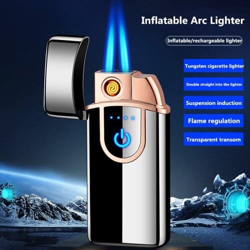New Creative Inflatable Double Direct Injection Lighter USB Rechargeable Windproof Metal Lighter Mens Cigarette Cigar Gadget