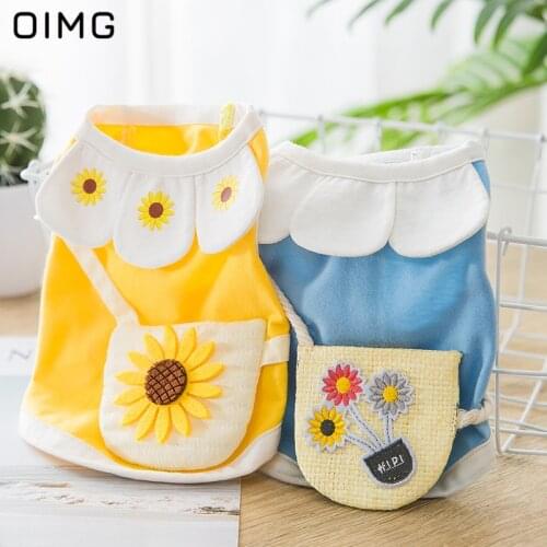 OIMG Dog Clothes Cute Cartoon Sunflower Cosplay Dog Shirts For Small Dogs Bags Puppy Summer Clothes For Pomeranian Yorkies