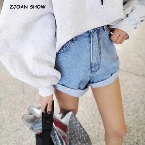 5 color Hight Street High Waist Roll Up Cuffs Short Denim Shorts Ripped Denim Short Pants Sexy Summer Wide Leg Short Jeans Women