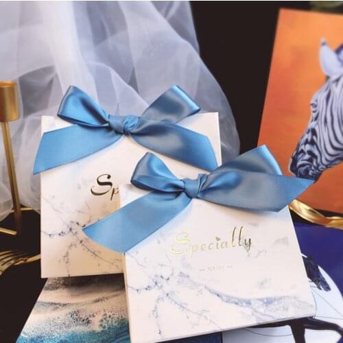 Blue Ribbon Grey Marble Lines Candy Bag Box for Party Table Decoration Event Party Supplies/Wedding Favors Gift Boxes