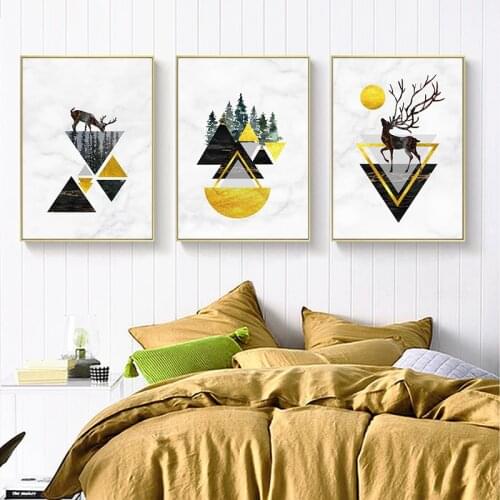 Nordic Decoration Geometric Deer Forest Canvas Abstract Painting Wall Art Posters and Prints Wall Pictures for Living room Decor