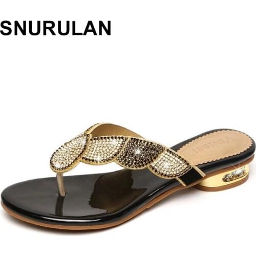 SNURULAN Fashion designer rhinestone sandals ladies new flip-flop flip flops beach shoes luxury womens sandals and slippers