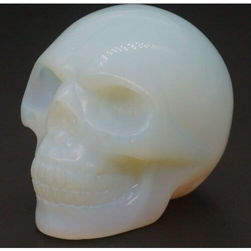 Skull Figurine Opalite Crystal Carved Statue Realistic Feng Shui Healing Ornament Art Collectible 2"