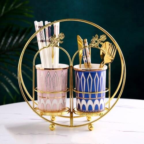 Light Luxury Ceramic Storage Bottle Household Drain Knife and Fork Chopsticks Storage Rack Kitchen Storage Collection Utensils