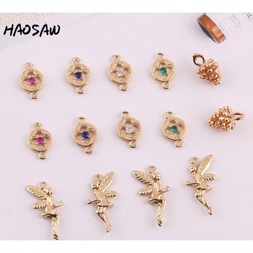 HAOSAW 6Pcs/Lot Tree/Angle People Design/Classical Crystal Charms/Cooper Accessories/Jewelry Making/Hand Made/Earring Findings
