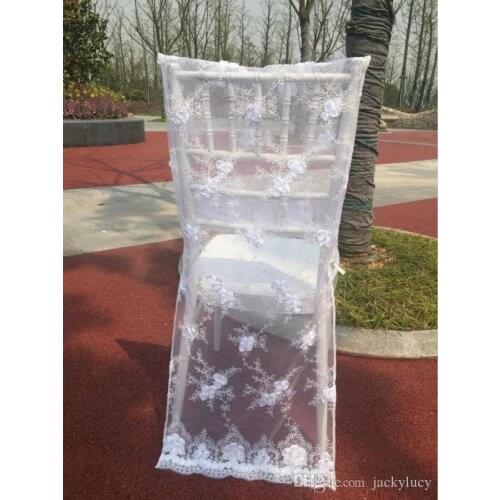 Upscale Embroidery 3D Flower Lace Wedding Chair Sash Decorations Back Covers White Wedding Banquet Celebration Supplies