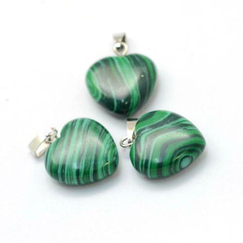 Yingwu 1pcs Green Malachite Heart Stone Polished Gemstone Bead Flat Heart Carving Gemstone Pendant
