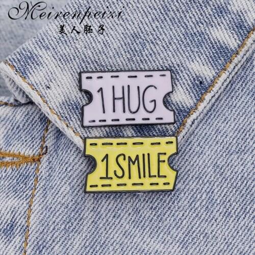 Meirenpeizi 3 Pin Badges 1 Hug 1 Smile Kiss Brooches for Women Cute Letter Enamel Pin Denim Jackets Collar Badge Gifts for Lover