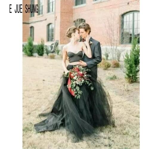 E JUE SHUNG Sexy Black Two Pieces Wedding Dresses Sweetheart Neck Backless Tulle Bridal Gowns Boho Wedding Gown vestido de noiva