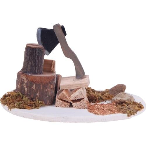 1 Set 1:12 Dollhouse Miniature Wood Chopping Axe Scene Model Garden Decor Accessories