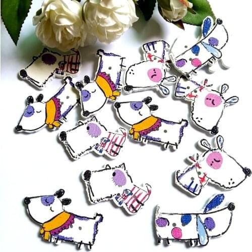 20Pcs/lot New Cartoon Proud dog 2 Holes Sewing Wood Buttons Decorative Buttons Lovely Wood Buttons Sewing Scrapbooking