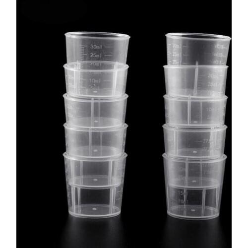 5 Pieces 30/50ml Plastic Transparent Graduated Measuring Cup Transparent Scale Cups for Office School Home Kitchens Laboratories