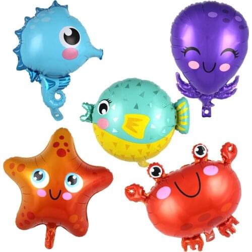 5pcs Birthday Balloons Ocean Animal Cartoon Crab Foil Balloons Birthday Party Decor Inflatable balls Kids Toys Helium Globos