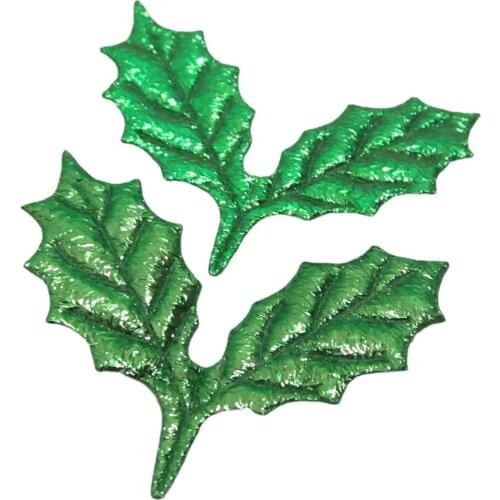 50PCS Embossed Green Leaves Scrapbook Wedding Applique Making Children Hair Clip Bow Accessories DIY Craft A245