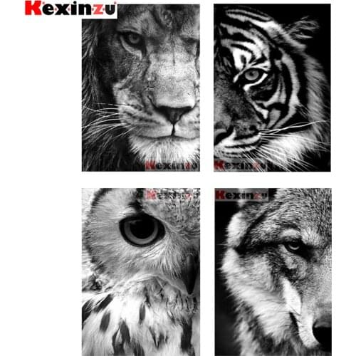 Kexinzu Full Square/Round Drill 5D DIY Diamond Painting "Tiger Lion Wolf Owl" 3D Embroidery Cross Stitch 5D Home Decor Gift A164
