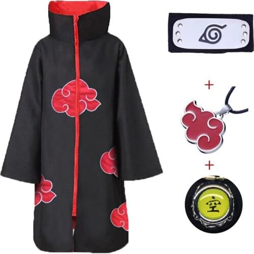 Anime Embroidery плащ акацуки Halloween Costume Party For Adult Children Necklace Ring Cape Headband Dress