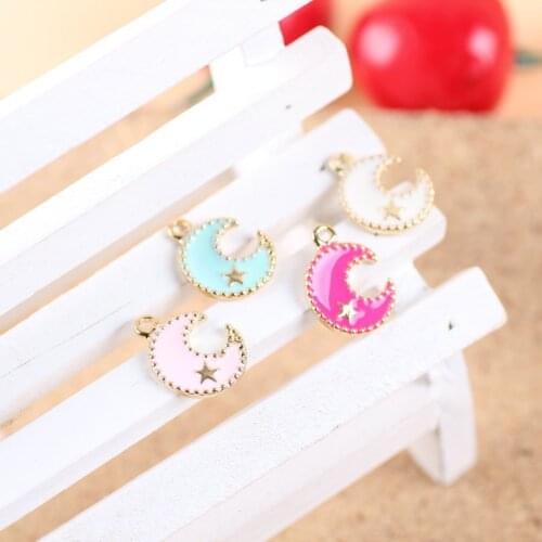 Free Shipping 20PCS 12*17MM Pastel Colors Oil Drop Alloy Necklace Pendants DIY Jewelry Moon Shape Gold Tone Metal Enamel Charm
