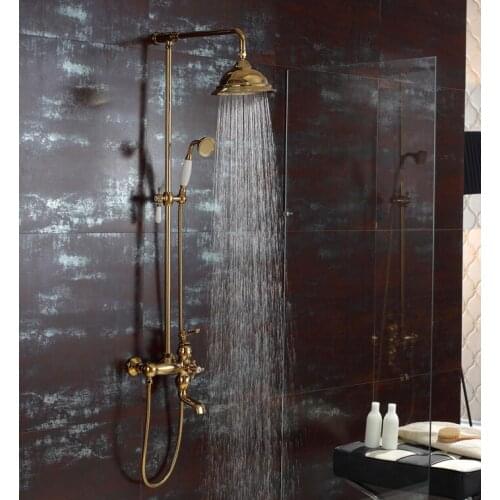 Free ship Gold Pvd clour Waterfall Rainfall shower tub faucet mixer tap with handshower
