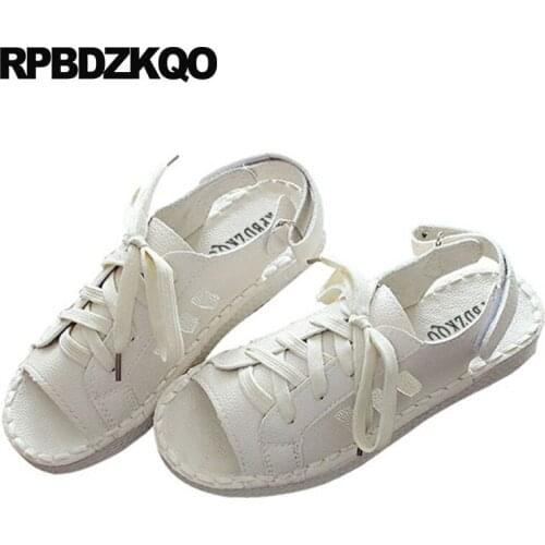 Slingback 2019 women sandals flat casual white comfortable summer open toe strap lace up female beige cheap shoes ladies korean