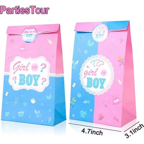 12pcs Gender Reveal Party Paper Bags Gender Reveal Party Gift Bags Candy Bags with Stickers for Baby Shower Gender Reveal Party
