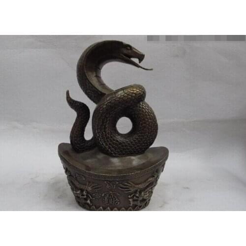 Fast shipping USPS to USA S3516 Chinese folk bring good luck Snake bronze statue and the God of wealth statue