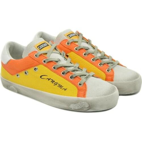 CANGMA Luxury Brand Italian Designer Casual Sneakers Women Suede Yellow Orange Leather Womens Shoes Female Vintage Shoe