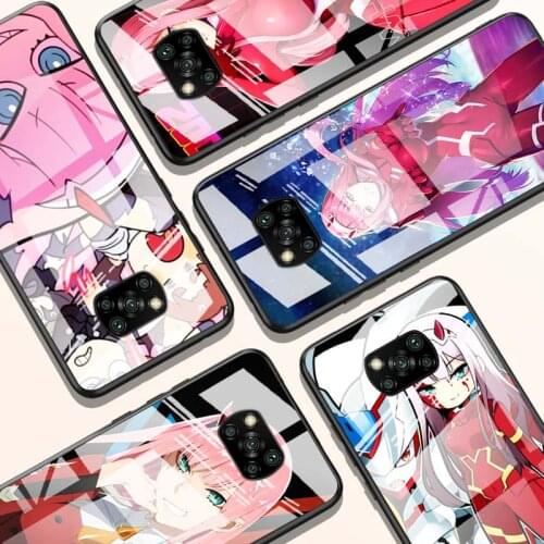 Darling in the franXX for Xiaomi POCO X3 NFC F3 M2 X2 F2 Redmi K30 Redmi Note 9 Pro Luxury Tempered Glass Phone Case Cover