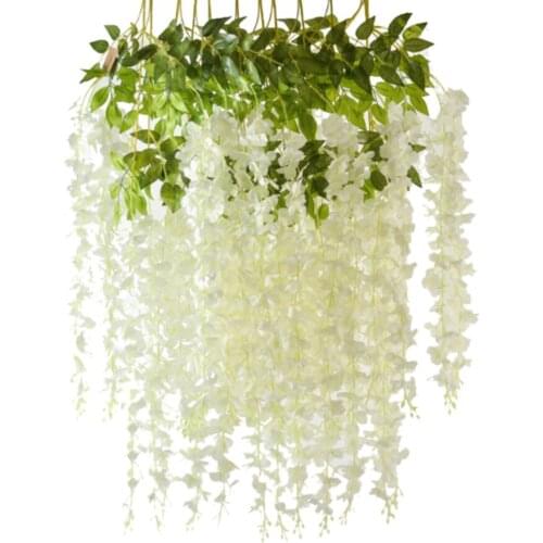 Fake Flowers Green Leaf Rattan Wisteria Garland Wall Hanging 12 Pcs Decorative For Wedding Party Decoration Simulation Ivy Vine