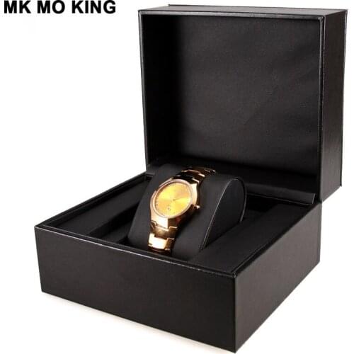 New arrival Top Paper Luxury Brand Gift Box Flip black leather watch storage box Bracelet Wood Box 2020