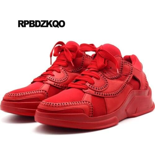 Red Brand Lace Up Brogue Sneakers Trainers Plus Size Platform Creepers Runway Luxury Fashion Men Shoes Skate Genuine Leather