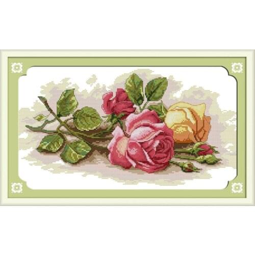 Colorful Rose Flower Cross Stitch Kits 14CT White Canvas 11CT Accurate Printed Embroidery DIY Handmade Needle Work Home Decor