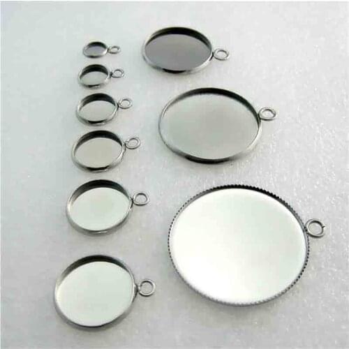 20pcs/lot Handmade Stainless Steel Round Pendant Cabochon Base 6-25mm Pick Size Blank Trays Settings DIY Necklace Jewelry Making