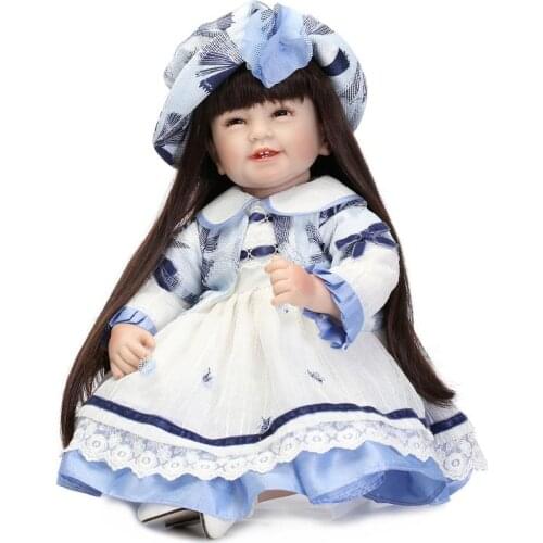 Bebe Reborn Girl Dolls 22 Inch Lifelike Baby Long Hair Princess Wear Dress and Hat for Chirdren Birthday Gifts Toys