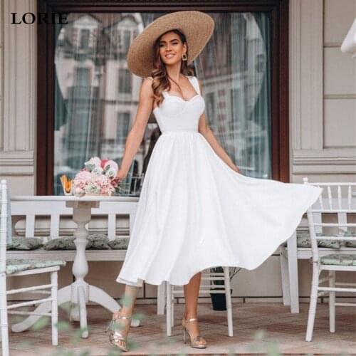 LORIE Short Princess Wedding Dresses Tea Length Soft Satin Corset Bride Dresses 2020 Lace Up Back Wedding Gowns