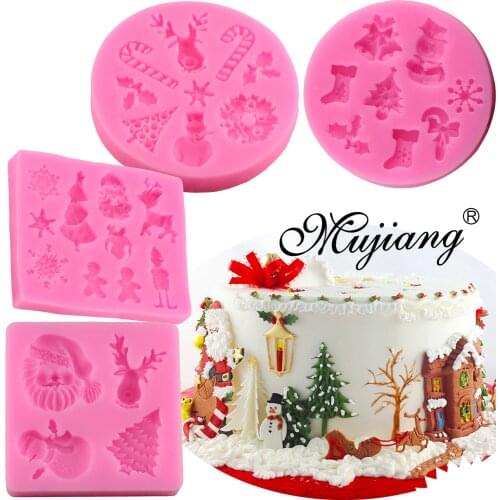 Mujiang 4 Pcs Christmas Series Baking Silicone Molds Sugarcraft Fondant Cake Decorating Tools Chocolate Candy Clay Moulds