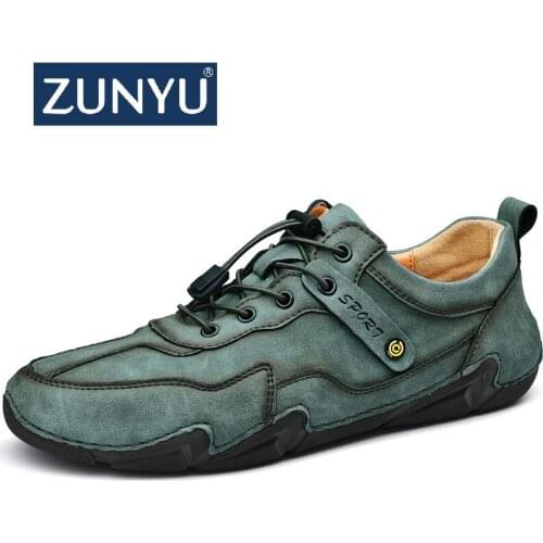 ZUNYU New Mens shoes Split Leather Men Casual Shoes Fashion Mens Driving Shoes Men Lace-Up Flats Comfortable Loafers Moccasins