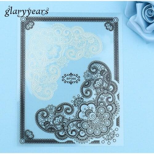 1 Piece Creative Black White Flowers Lace Frame Henna DIY Nail Art Sticker 3D Beauty Nail Care Manicures Tool BP066 Nail Sticker