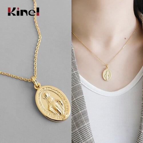 Kinel Necklace Ladies 18K Gold Jewelry 925 Sterling Silver Virgin Mary Portrait Coin Necklace Pendant Clavicular Chain