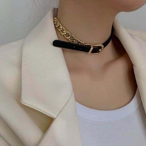 Belt Buckle and Chain Stitching Necklace for Women Girls Cold Style Niche Design, High-end Girlfriends Two-wear Bracelets