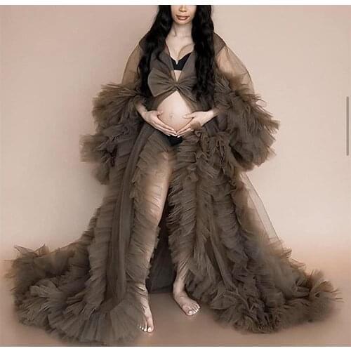 Plus Size Pregnant Maternity Sleepwear Prom Dress Ruffle Long Sleeves Nightgowns For Photoshoot Lingerie Bathrobe Nightwear