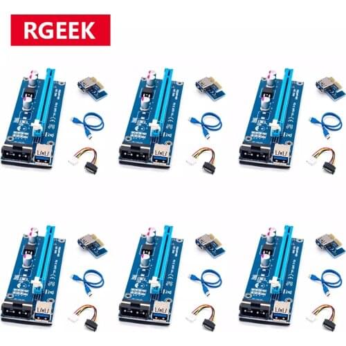 6pcs USB 3.0 PCI-E pcie Riser Express 1X 4x 8x 16x Extender Riser Adapter Card SATA 15pin Male to 4pin Power Cable