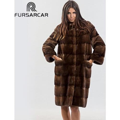 FURSARCAR Female New Mink Fur Coat Luxury Winter For Women Warm Thick Down Outwear With Collar Mink Fur Coats Natural Fur Jacket