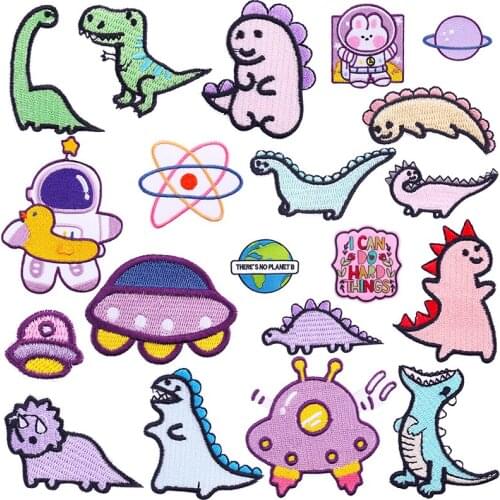 Nicediy Cute Dinosaur/Rabbit Patch Iron On Patches On Clothes Stripe Letter Cartoons Embroidered Patches For Clothing Patch Diy