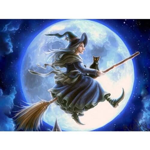 Rhinestone painting crystal Home Decor DIY Diamond painting Witch Riding The Broom 5D cross stitch diamond embroidery