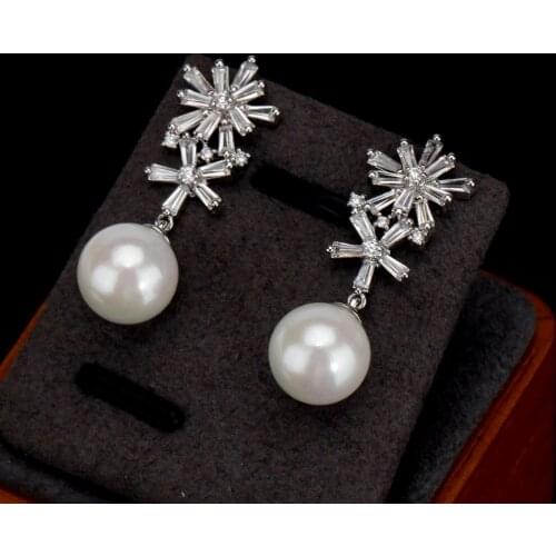 TIRIM Trendy Pearl Dangle Drop Snowflake Earrings with Cubic Zirconia Luxury Shining For Women Bridal Prom Original Design